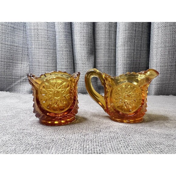 VTG Amber Miniature Glass Pitcher Creamer Toothpick Holder Lot - Picture 2 of 6